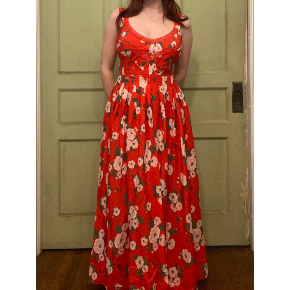 FREE PEOPLE NWT Lovers Heart Midi Dress / Red Combo Size Large - Picture 2 of 7